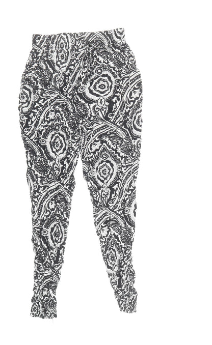 Quiz Womens Black Geometric Viscose Trousers Size S Regular Drawstring