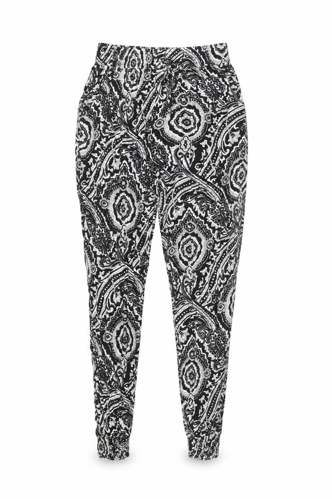 Quiz Womens Black Geometric Viscose Trousers Size S Regular Drawstring