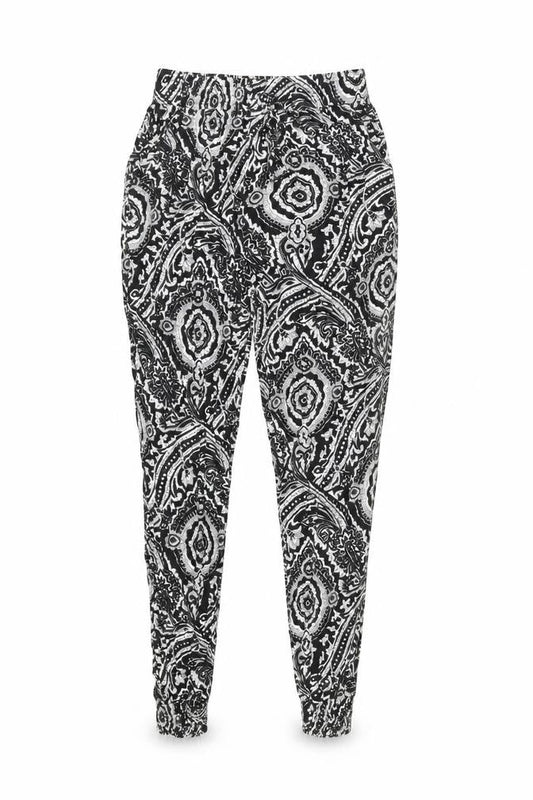 Quiz Womens Black Geometric Viscose Trousers Size S Regular Drawstring