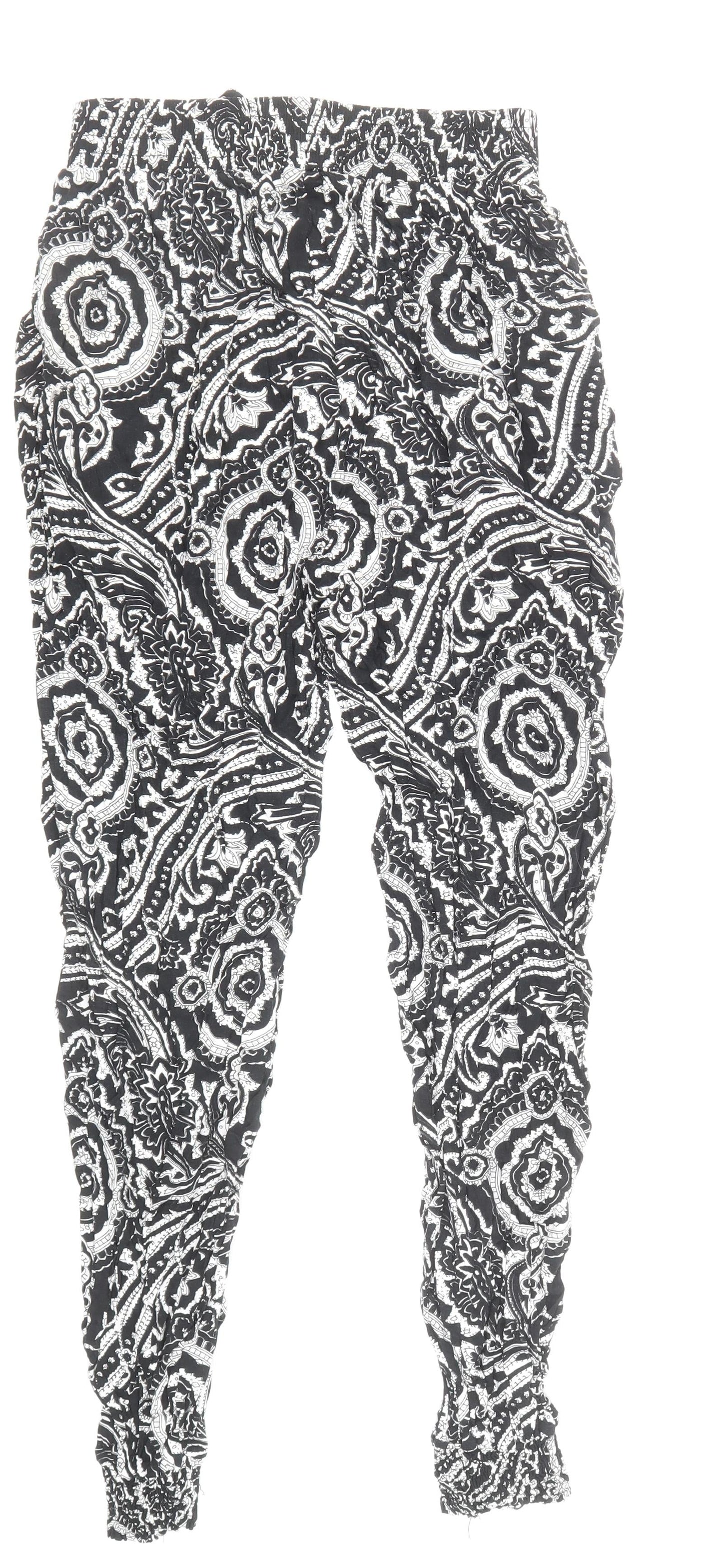 Quiz Womens Black Geometric Viscose Trousers Size S Regular Drawstring