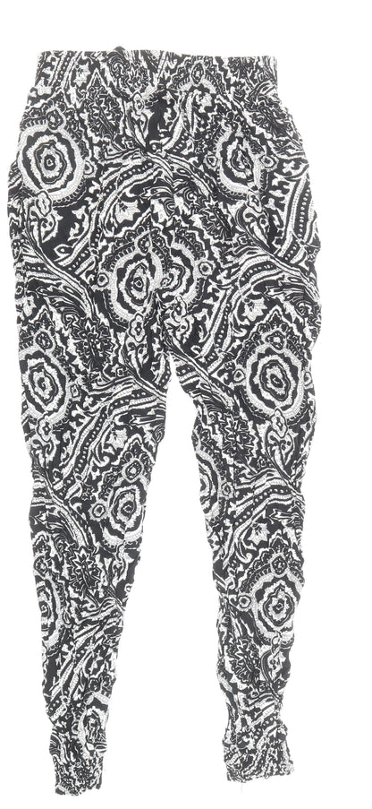 Quiz Womens Black Geometric Viscose Trousers Size S Regular Drawstring