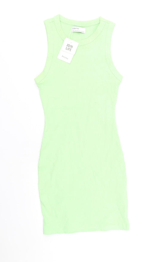 Berhska Womens Green Cotton Tank Dress Size XS Round Neck Pullover - Ribbed