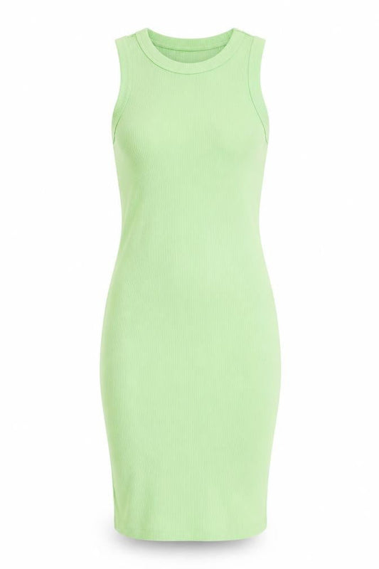 Berhska Womens Green Cotton Tank Dress Size XS Round Neck Pullover - Ribbed