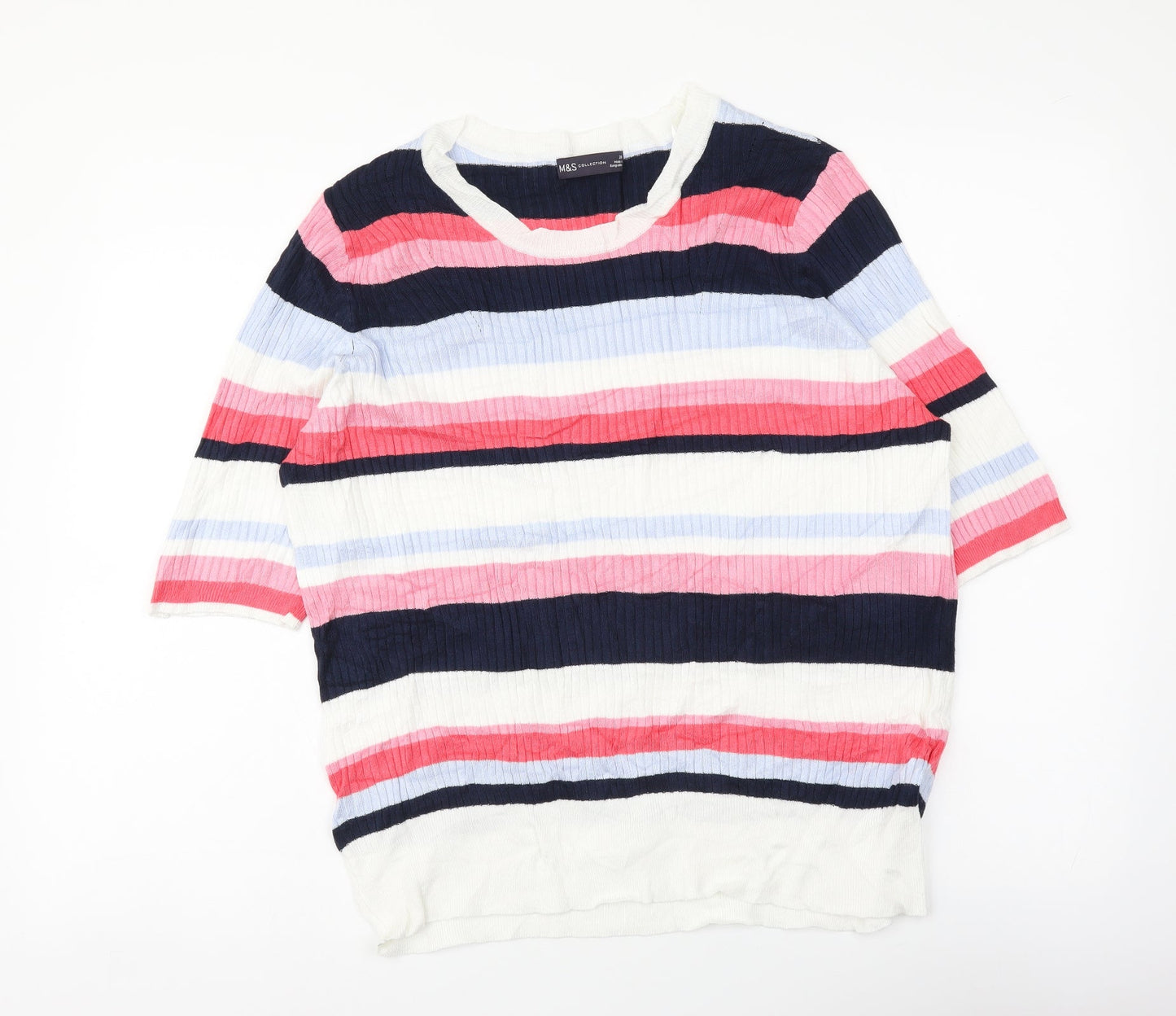 Marks and Spencer Womens Multicoloured Round Neck Striped Viscose Pullover Jumper Size 20