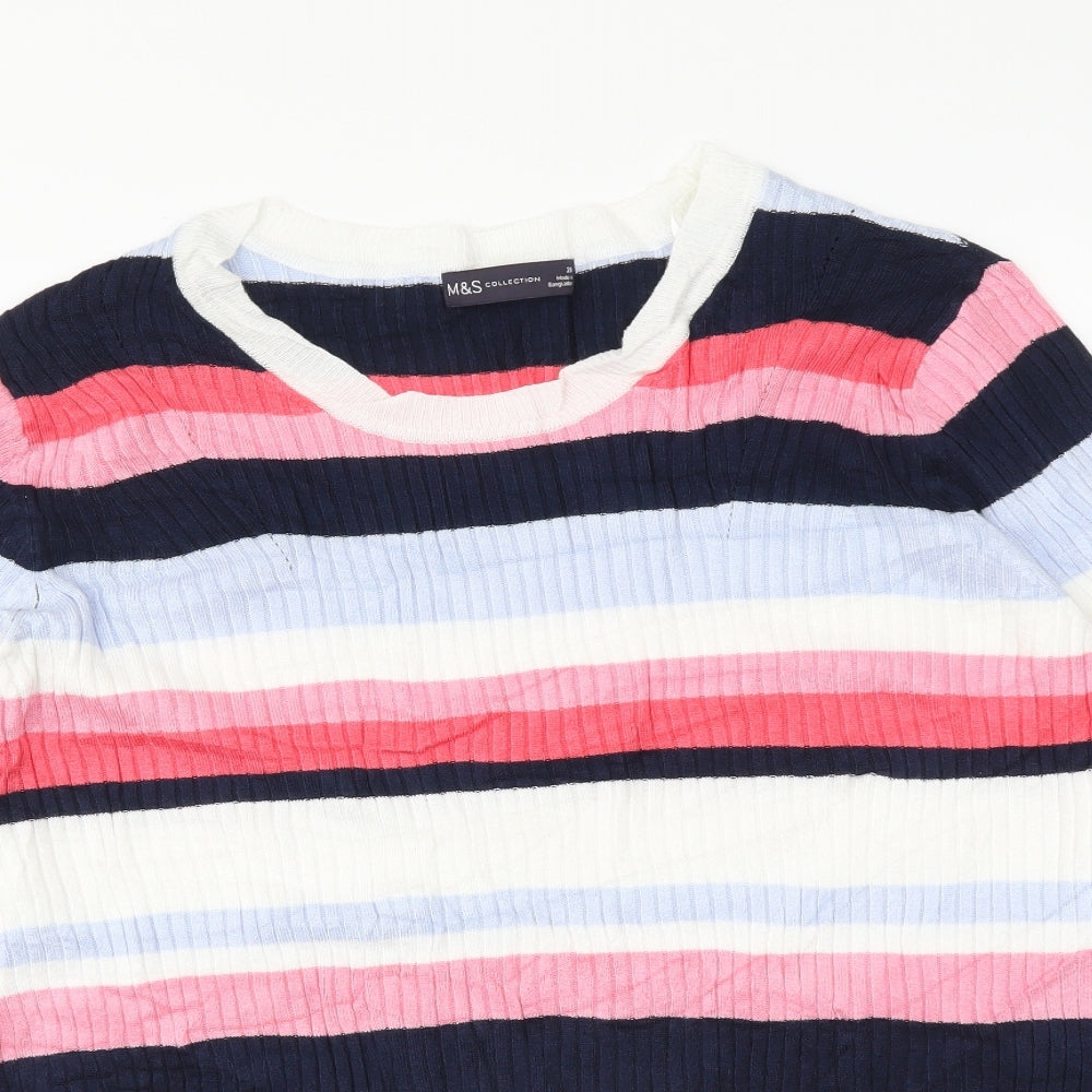 Marks and Spencer Womens Multicoloured Round Neck Striped Viscose Pullover Jumper Size 20
