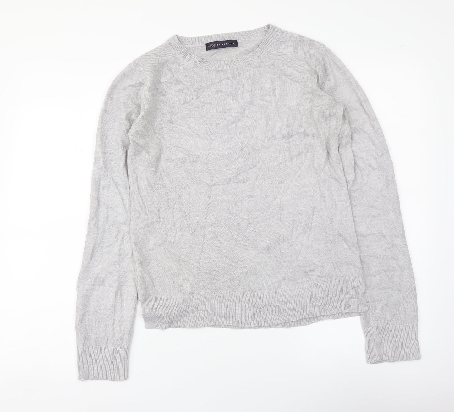 Marks and Spencer Womens Grey Round Neck Acrylic Pullover Jumper Size 8