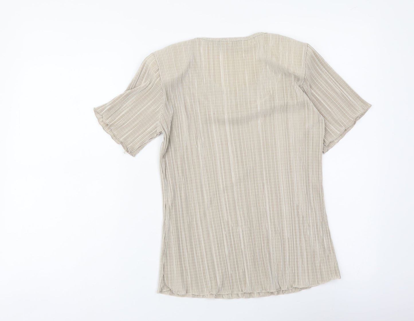 Forever Womens Beige Polyester Basic Blouse Size S Scoop Neck