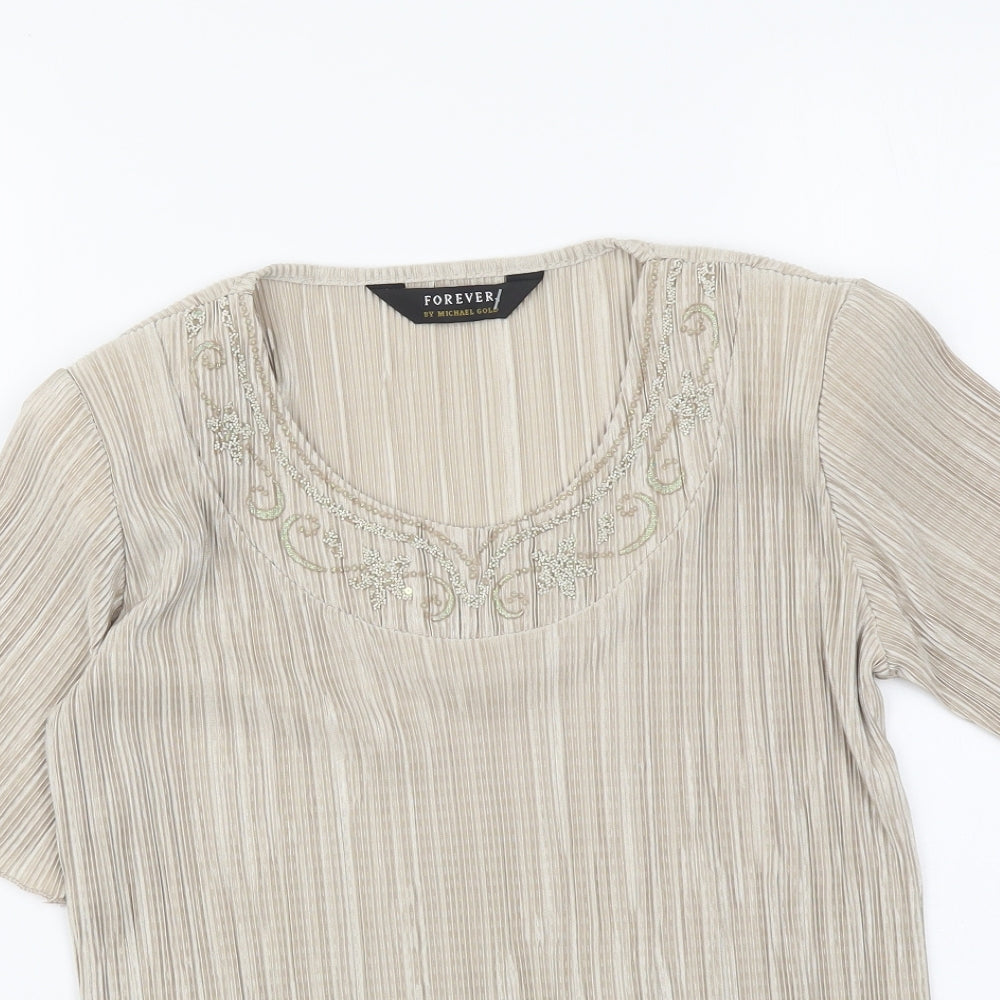 Forever Womens Beige Polyester Basic Blouse Size S Scoop Neck