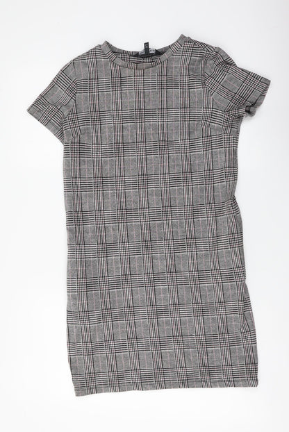 Next Womens Grey Plaid Polyester Shift Size 8 Boat Neck Pullover