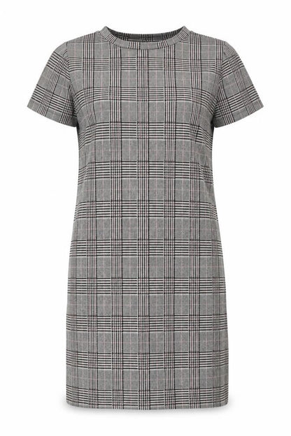 Next Womens Grey Plaid Polyester Shift Size 8 Boat Neck Pullover