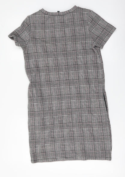 Next Womens Grey Plaid Polyester Shift Size 8 Boat Neck Pullover