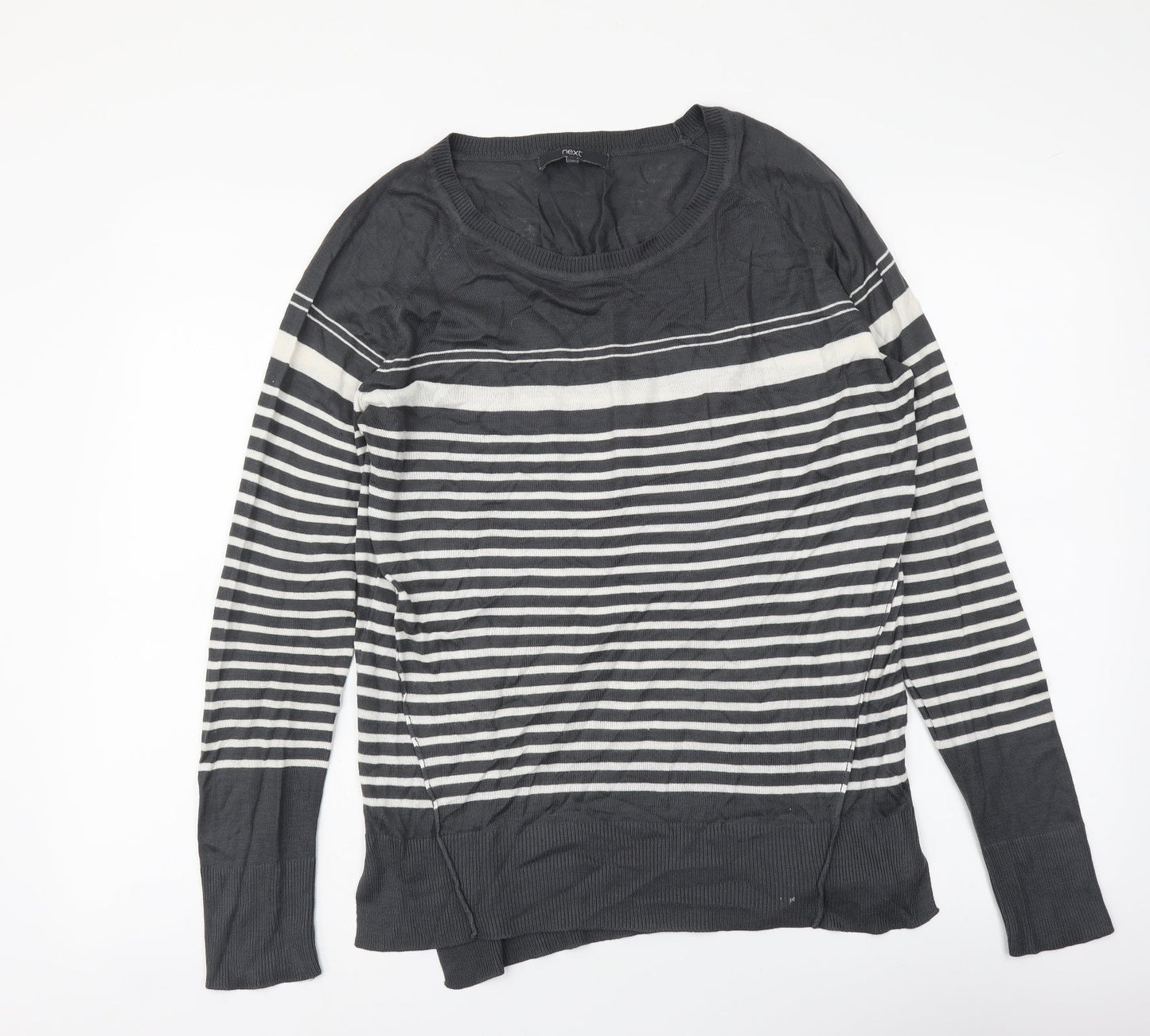 NEXT Womens Grey Round Neck Striped Viscose Pullover Jumper Size 10
