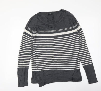 Next Womens Grey Round Neck Striped Viscose Pullover Jumper Size 10