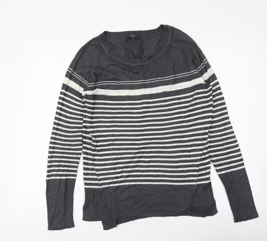 NEXT Womens Grey Round Neck Striped Viscose Pullover Jumper Size 10