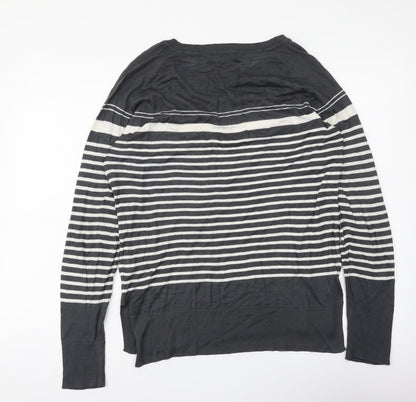 Next Womens Grey Round Neck Striped Viscose Pullover Jumper Size 10