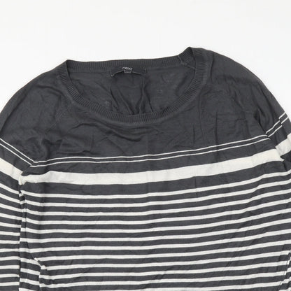 Next Womens Grey Round Neck Striped Viscose Pullover Jumper Size 10