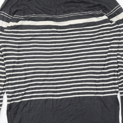 Next Womens Grey Round Neck Striped Viscose Pullover Jumper Size 10