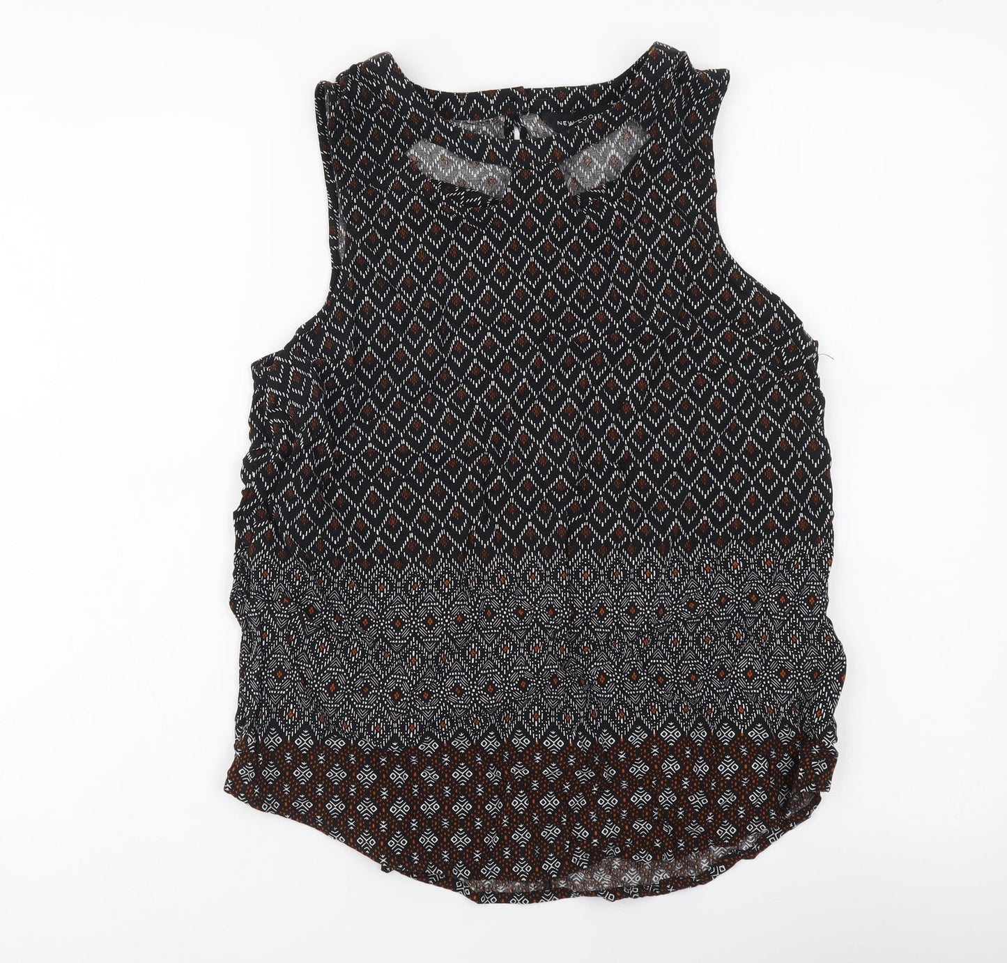 New Look Womens Black Geometric Viscose Camisole Tank Size 12 Boat Neck