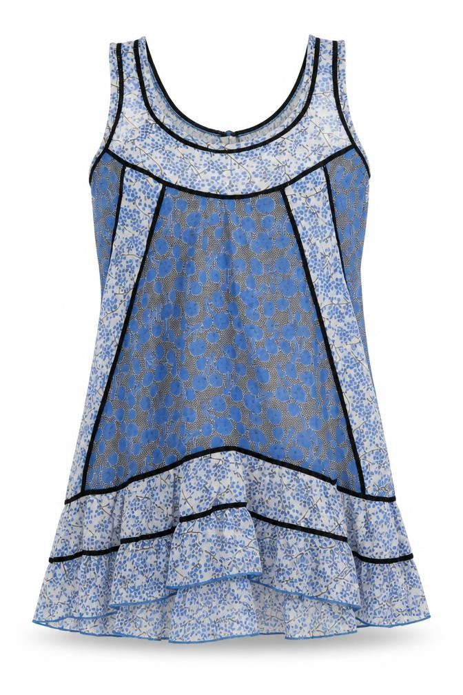 Atmosphere Womens Blue Geometric Polyester Basic Tank Size 8 Round Neck