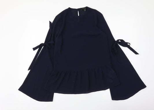 Atmosphere Womens Blue Polyester Basic Blouse Size 4 Round Neck