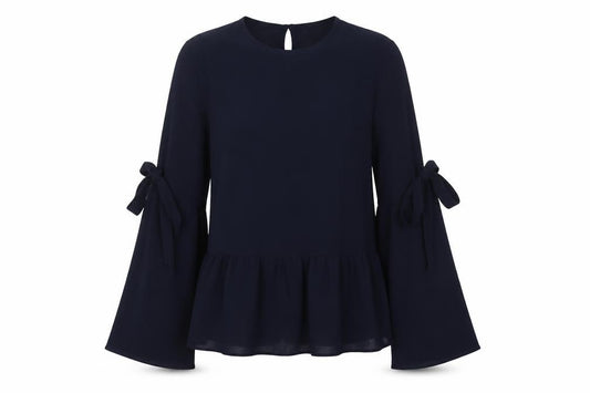 Atmosphere Womens Blue Polyester Basic Blouse Size 4 Round Neck