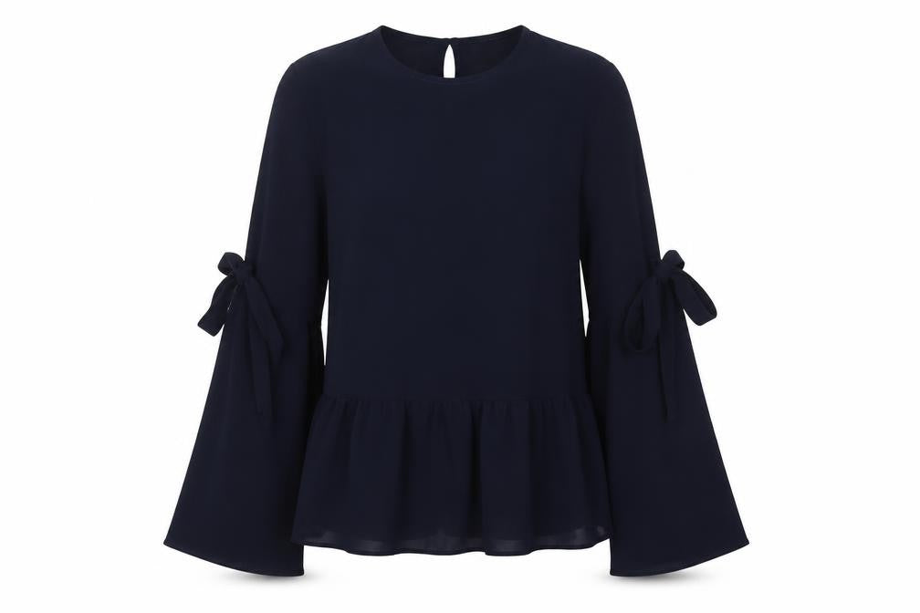 Atmosphere Womens Blue Polyester Basic Blouse Size 4 Round Neck
