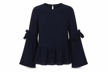 Atmosphere Womens Blue Polyester Basic Blouse Size 4 Round Neck