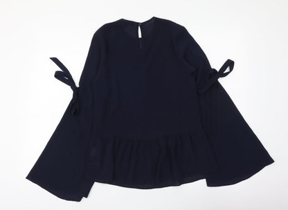 Atmosphere Womens Blue Polyester Basic Blouse Size 4 Round Neck