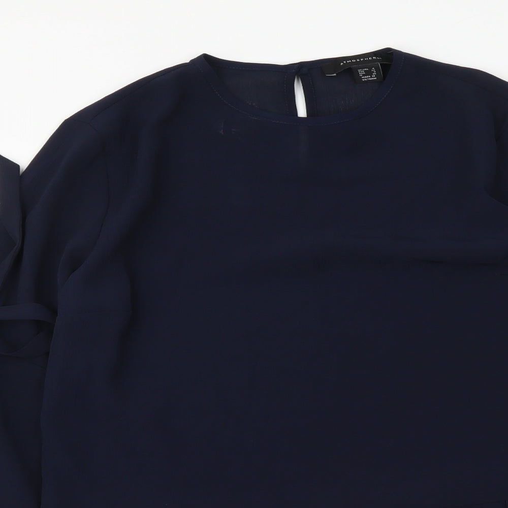 Atmosphere Womens Blue Polyester Basic Blouse Size 4 Round Neck