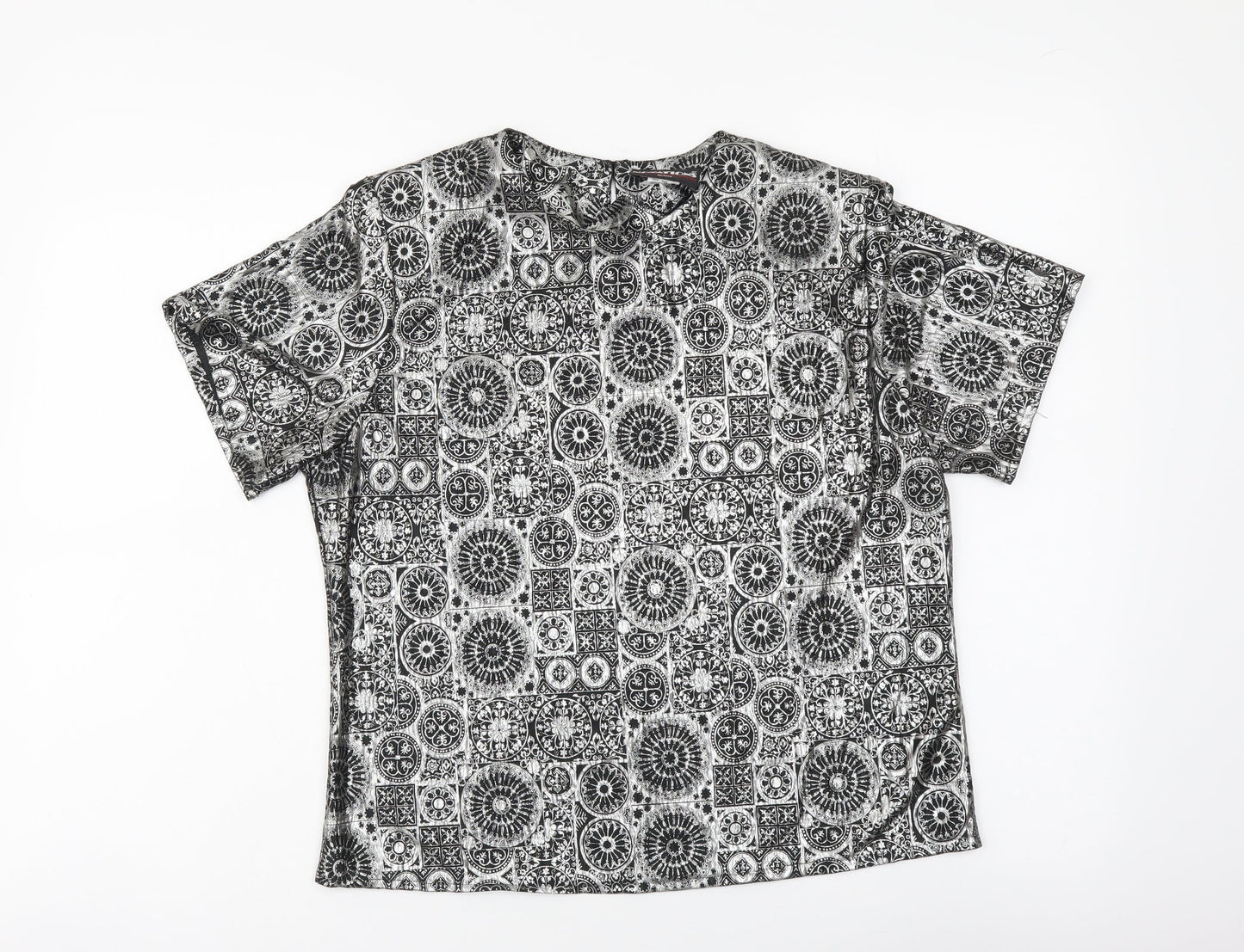 Notations Womens Silver Geometric Polyester Basic T-Shirt Size 8 Crew Neck