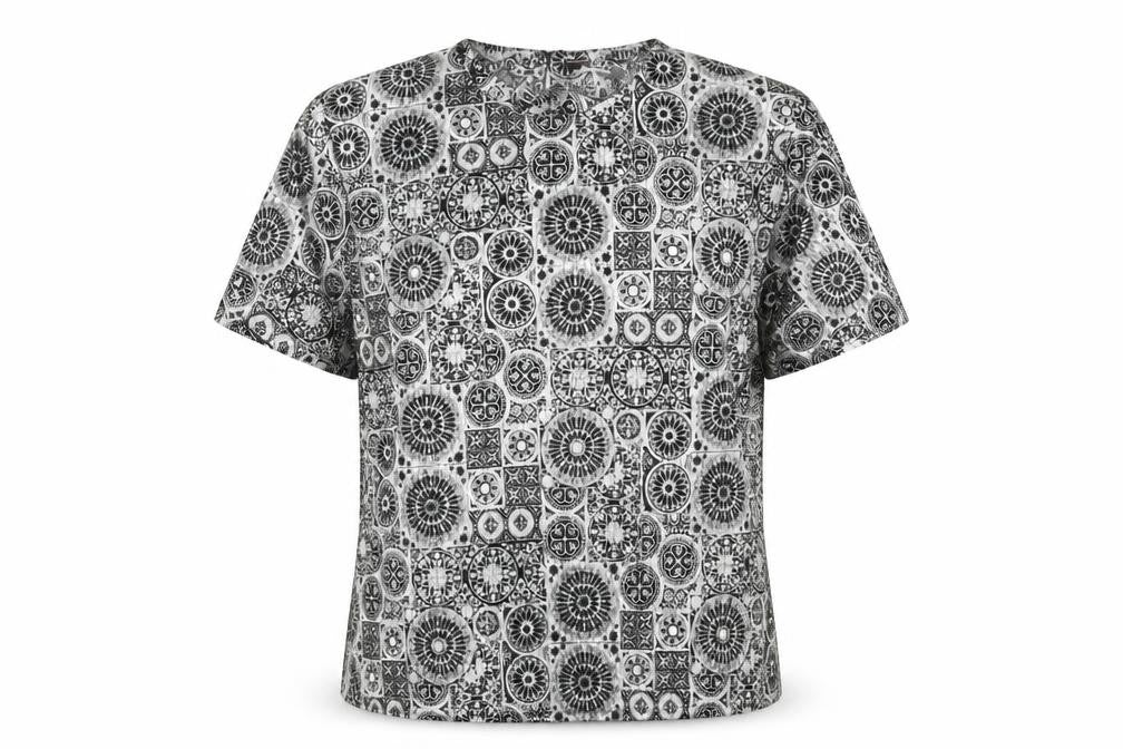 Notations Womens Silver Geometric Polyester Basic T-Shirt Size 8 Crew Neck