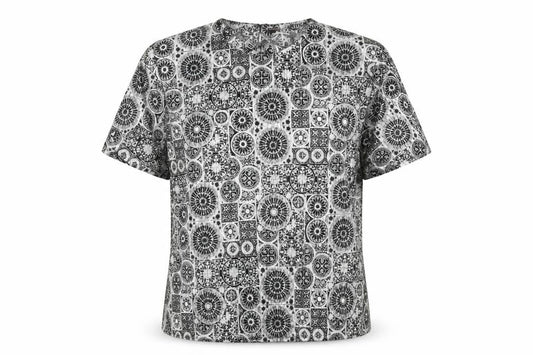Notations Womens Silver Geometric Polyester Basic T-Shirt Size 8 Crew Neck