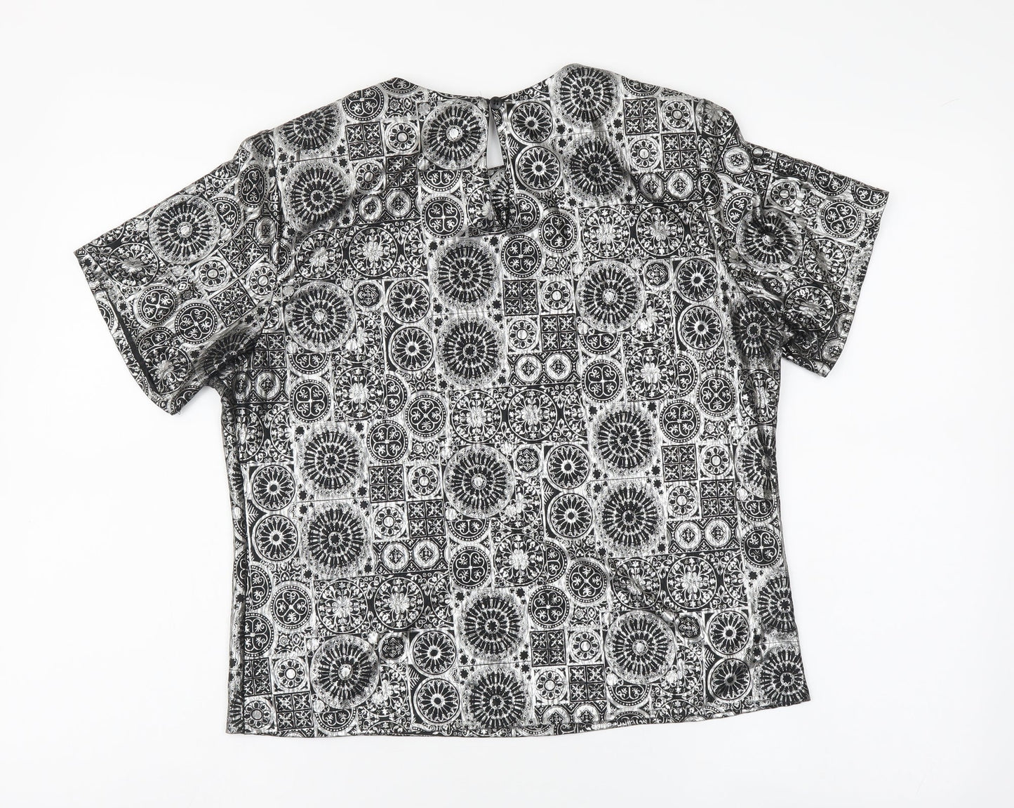 Notations Womens Silver Geometric Polyester Basic T-Shirt Size 8 Crew Neck