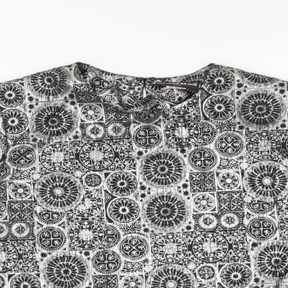 Notations Womens Silver Geometric Polyester Basic T-Shirt Size 8 Crew Neck