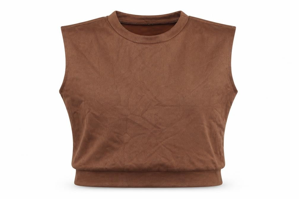 SheIn Womens Brown Polyester Cropped Blouse Size S Crew Neck