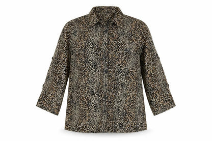 Notations Womens Brown Animal Print Polyester Basic Button-Up Size S Collared - Leopard Pattern
