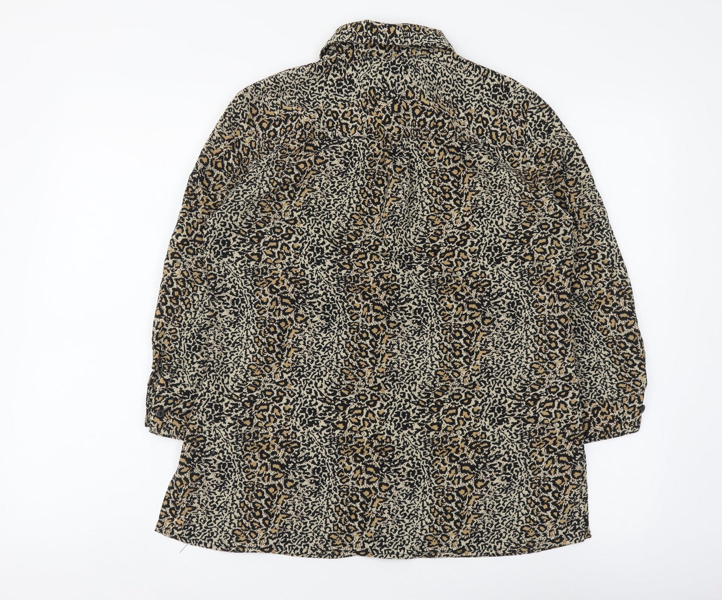 Notations Womens Brown Animal Print Polyester Basic Button-Up Size S Collared - Leopard Pattern