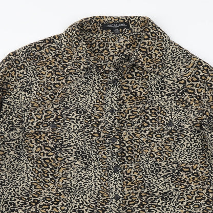 Notations Womens Brown Animal Print Polyester Basic Button-Up Size S Collared - Leopard Pattern