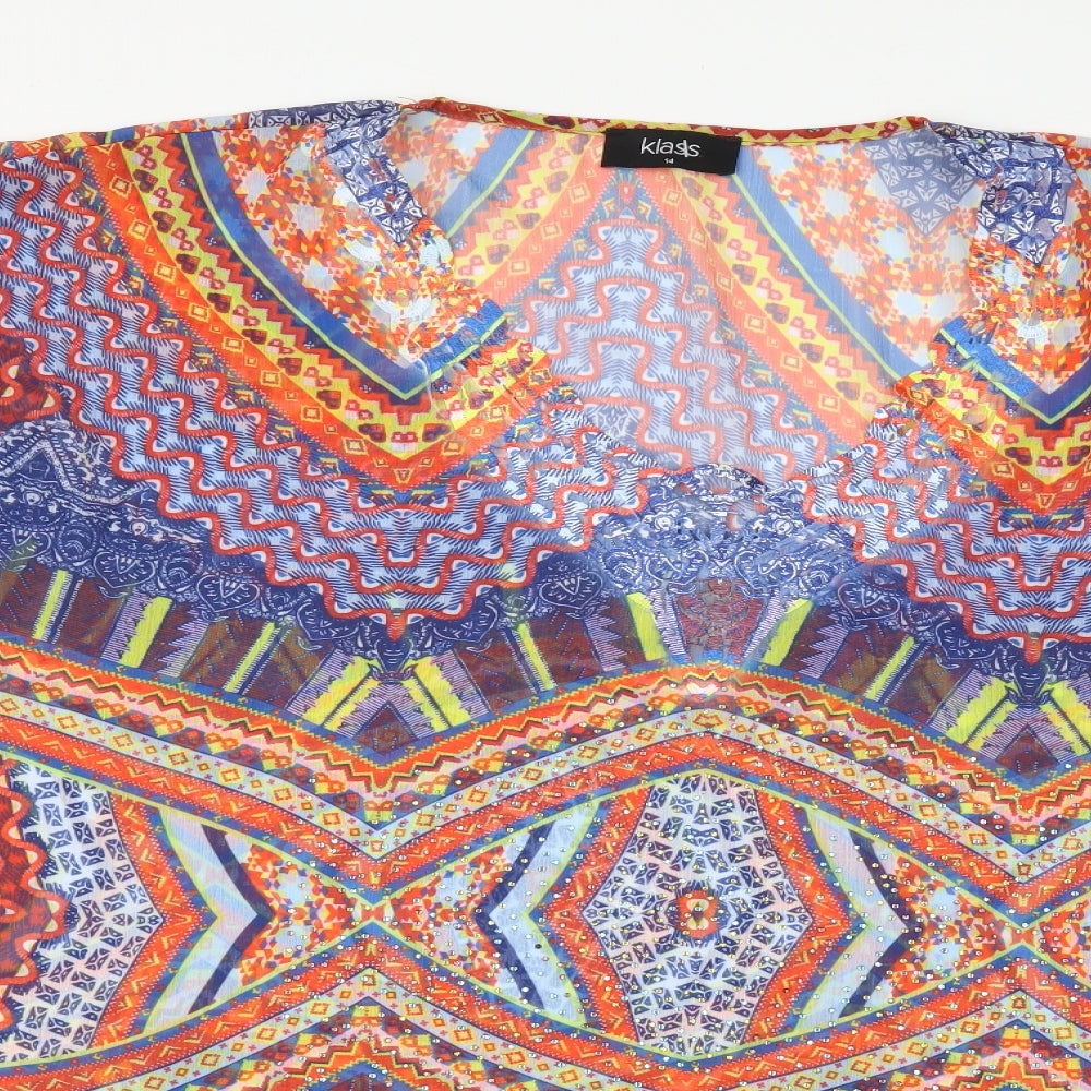 Klass Womens Multicoloured Geometric Polyester Basic Blouse Size 14 V-Neck