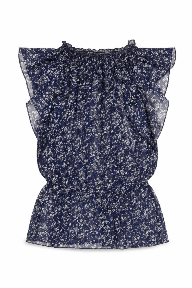 Mizumi Womens Blue Floral Polyester Basic Blouse Size M Round Neck