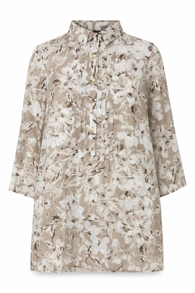 Bonmarché Womens Beige Floral Polyester Basic Blouse Size 12 Collared