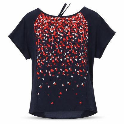 Oasis Womens Blue Geometric Polyester Basic Blouse Size S Round Neck - Heart Pattern
