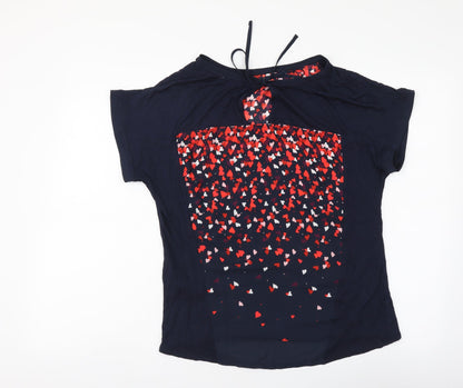 Oasis Womens Blue Geometric Polyester Basic Blouse Size S Round Neck - Heart Pattern