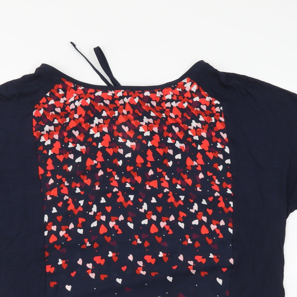 Oasis Womens Blue Geometric Polyester Basic Blouse Size S Round Neck - Heart Pattern