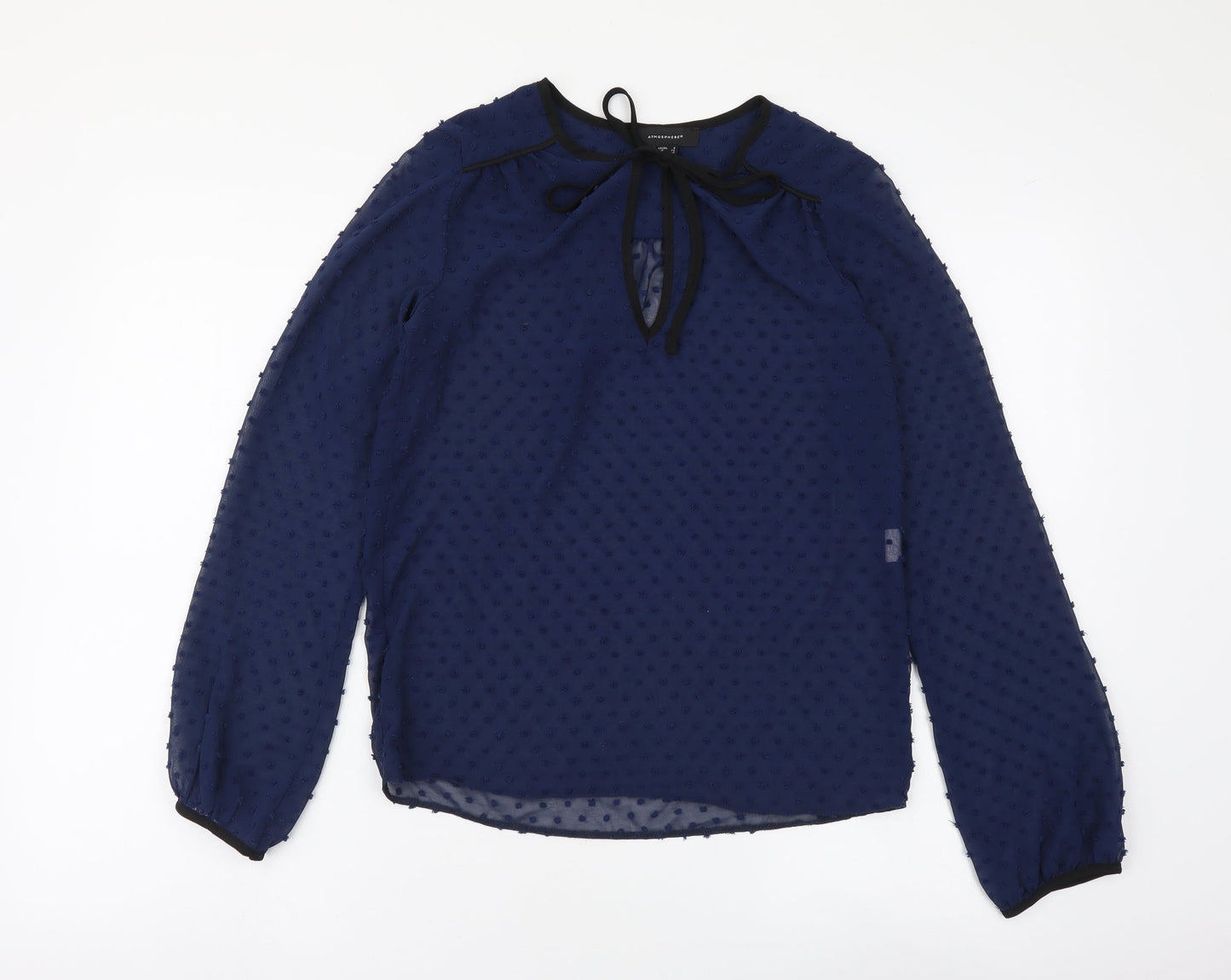 Atmosphere Womens Blue Geometric Polyester Basic Blouse Size 6 Round Neck