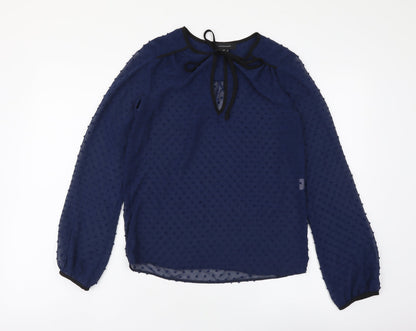 Atmosphere Womens Blue Geometric Polyester Basic Blouse Size 6 Round Neck