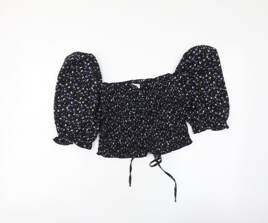 Urban Womens Black Floral Polyester Cropped Blouse Size 12 Square Neck