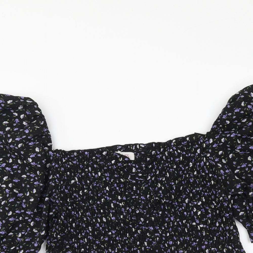 Urban Womens Black Floral Polyester Cropped Blouse Size 12 Square Neck