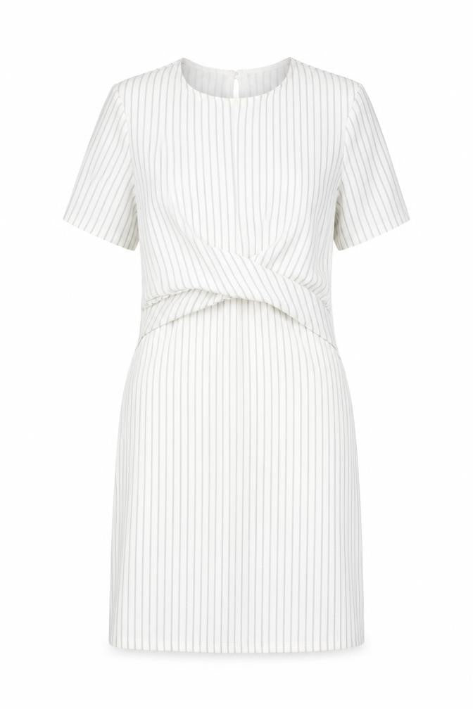 Miss Selfridge Womens White Striped Polyester Mini Size 8 Round Neck Pullover - Twist Detail