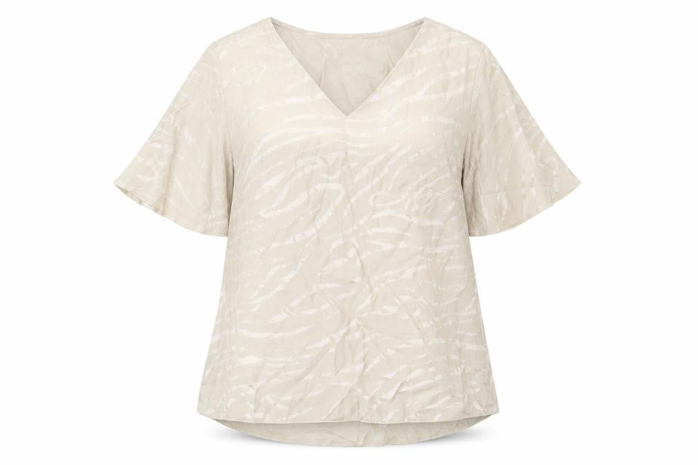 F&F Womens Beige Geometric Polyester Basic Blouse Size 10 V-Neck